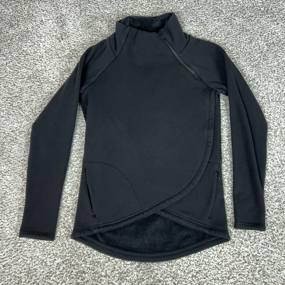 Athleta Sweatshirt Womens XS Black Mock Neck Cozy Karma Asym Fleece Pullover